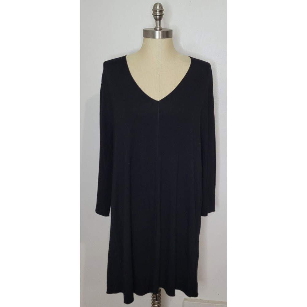 Oska Women Size 4 Black Front Seam V Neck Tunic Top Relaxed Oversized Lagenlook